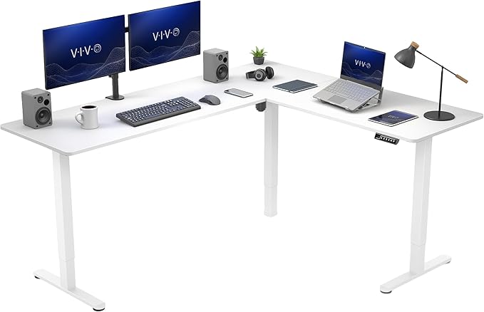 VIVO White 75 x 63 in Corner Standing Desk, DESK-E3CTW-75 | Electric, Large Reversible L-Shaped Table, Sit Stand Height Adjustable, Memory Controller, Office Furniture Sets, Black Frame by Unknown