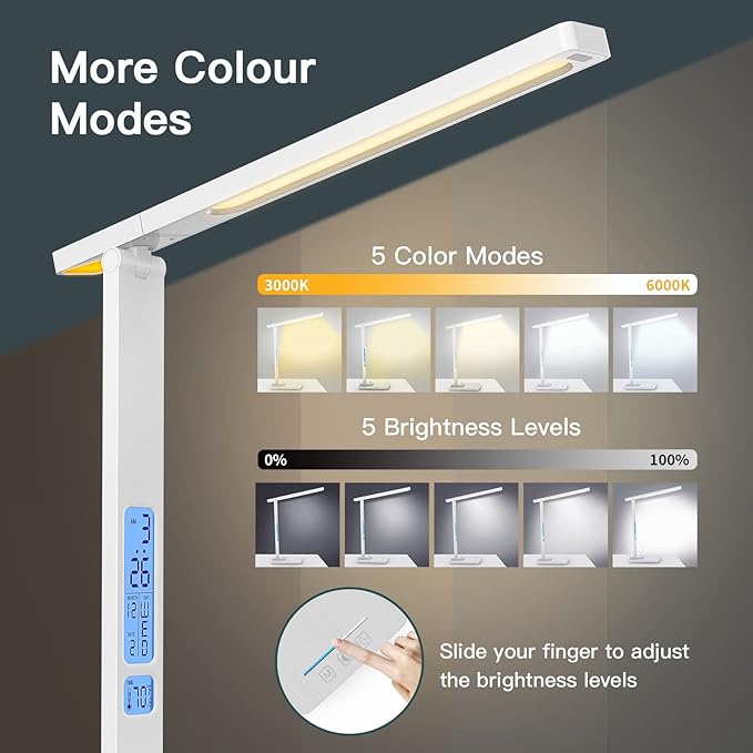LAOPAO LED Desk Lamp with Wireless Charger: Desk Lamps for Home Office Bedroom, 5 Color Modes & Brightness Dimmable, 2 Night Light - Image 2