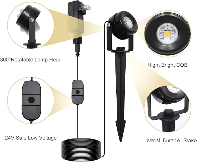 HISTAR Low Voltage Landscape Lighting with Bluetooth App Control & Remote, Outdoor Spot Lights for Fence Tree Pathway Lawn Decor, IP65 Waterproof All-in-One Permanent Outdoor Lights (6pack-RGBW) - Image 4