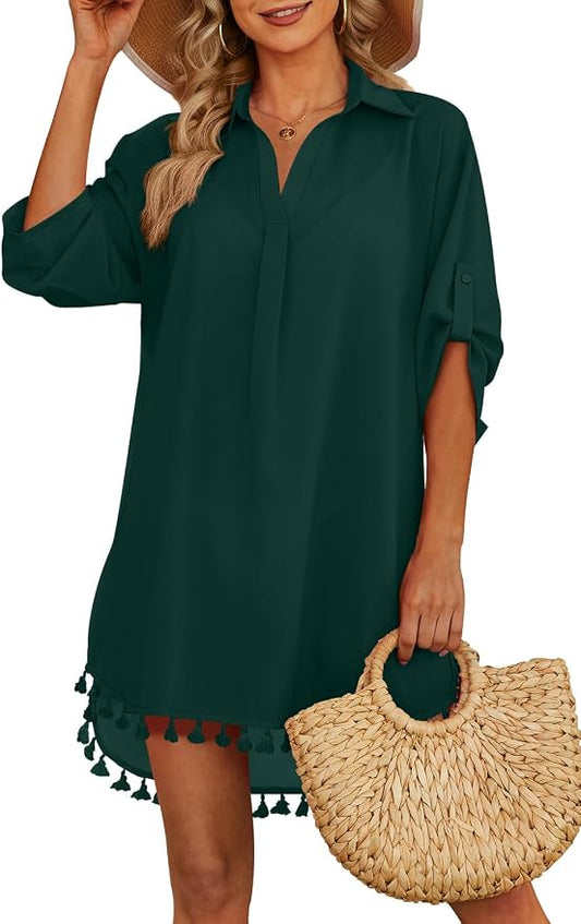 Yincro Women Swimsuit Cover Up Shirt 2026 Tassel Beach Bathing Suit for Swimwear Bikini Dress by YINCRO