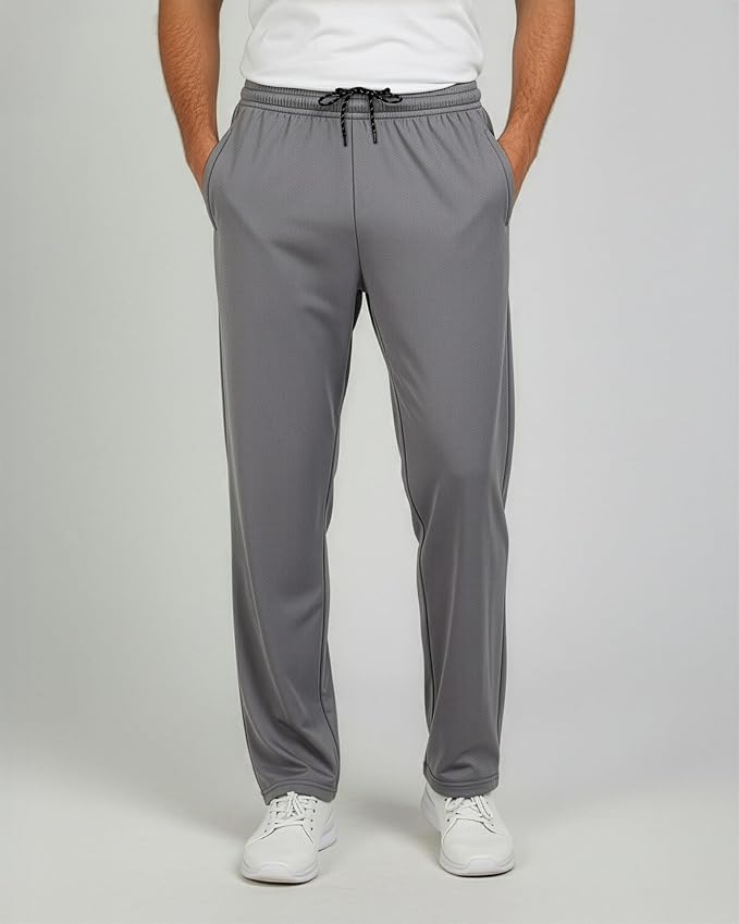 3 Pack Men's Mesh Open Bottom Sweatpants Active Athletic Workout Gym Pocket | Available in Big & Tall, Uncuffed, Elastic Waistband, Drawstring, Straight Leg, Running, Jogging, Exercise, Training, Sports - Image 2