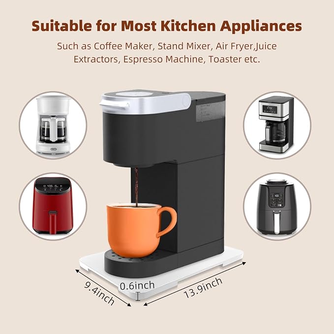 360° Rolling Tray Bamboo Appliance Slider for Kitchen Appliances | Kitchen Appliances Sliding Tray for Coffee Maker Appliances Mat Easily from Under The Cabinet White(13.9"×9.4") - Image 2