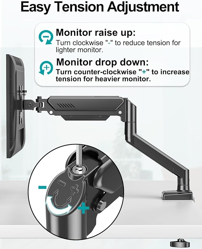 Dual Monitor Arm Desk Mount Fits 13 to 32 inch Computer Screens, Holds 4.4 to 22lbs Display VESA Mount, Adjustable Double Monitor Stand with Clamp/Grommet Base, 75/100mm Bracket, Black, Freelift - Image 7
