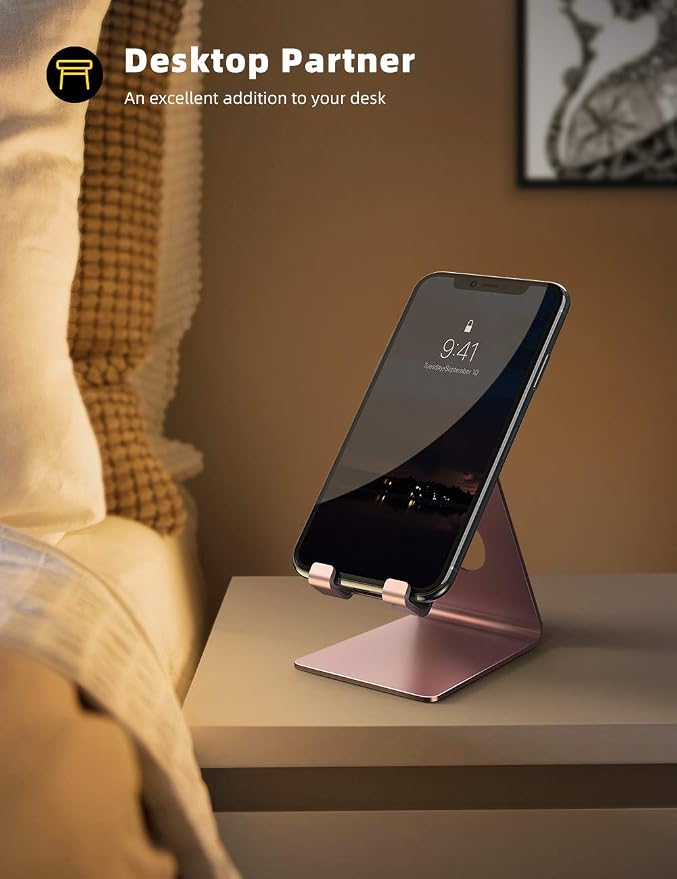 Lamicall Pink Phone Stand, Desk Accessories - Rose Gold Pink Cell Phone Holder, Office Decor, Office Desk Accessories, Suitable for iPhone 16 15 14 13 Pro Max, 4-8'' Phone - Image 5