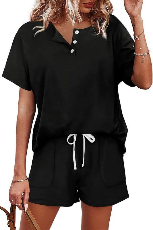WIHOLL Two Piece Outfits for Women Lounge Sets Button Down Top and Shorts Set Sweatsuits with Pockets by WIHOLL