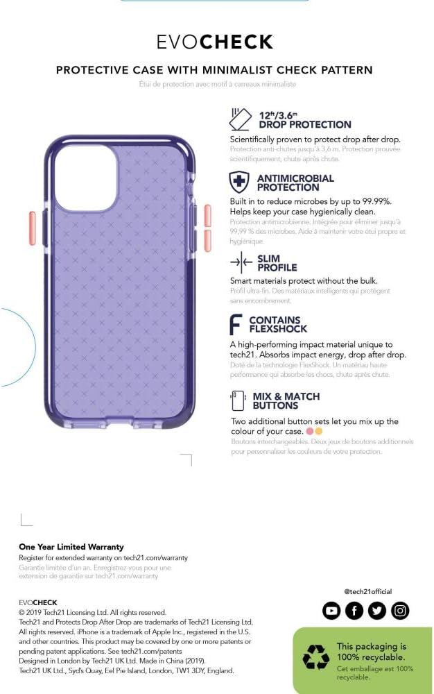tech21 Evo Check for Apple iPhone 11 - Germ Fighting Antimicrobial Phone Case with 12 ft. Drop Protection Indigo - Image 2