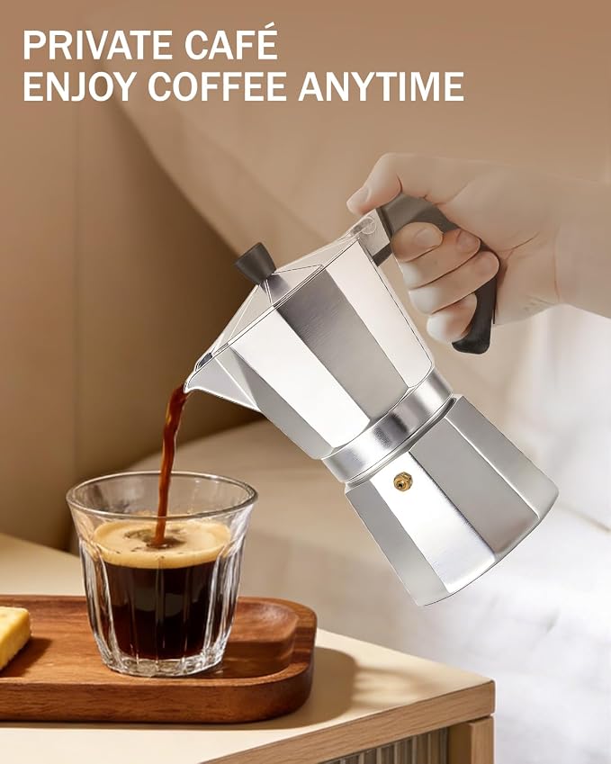 Coffee Maker Stovetop Espresso Maker 6 Cup Aluminum Moka Pot Percolator 10oz 300ml Easy Brewing for Electric Ceramic Stoves Home Camping Italian Cuban Café Classic Silver - Image 3
