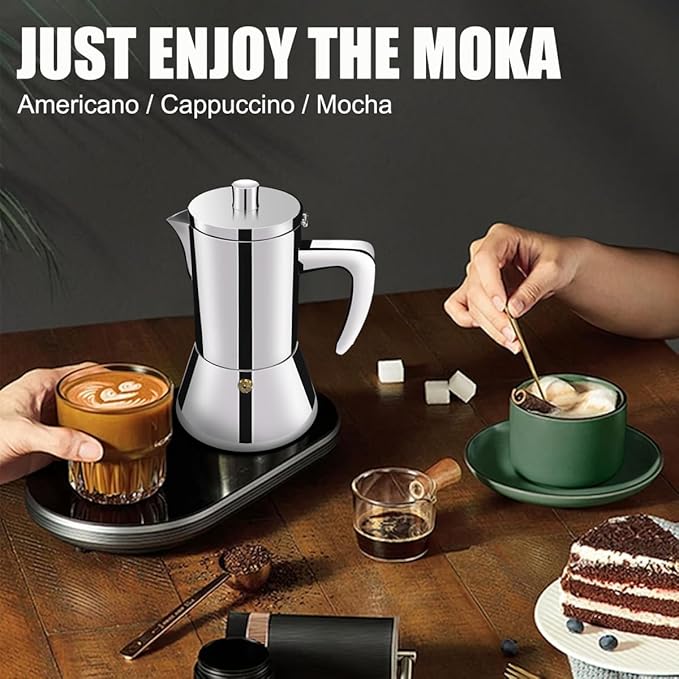 6 Cup Thickened 304 Stainless Steel Moka Pot Stovetop Espresso Maker Cafeteras Italian Percolator Espress Makers Capable Greca Mocha Coffee Machine for Induction Home and Camping 300ml 10oz - Image 6