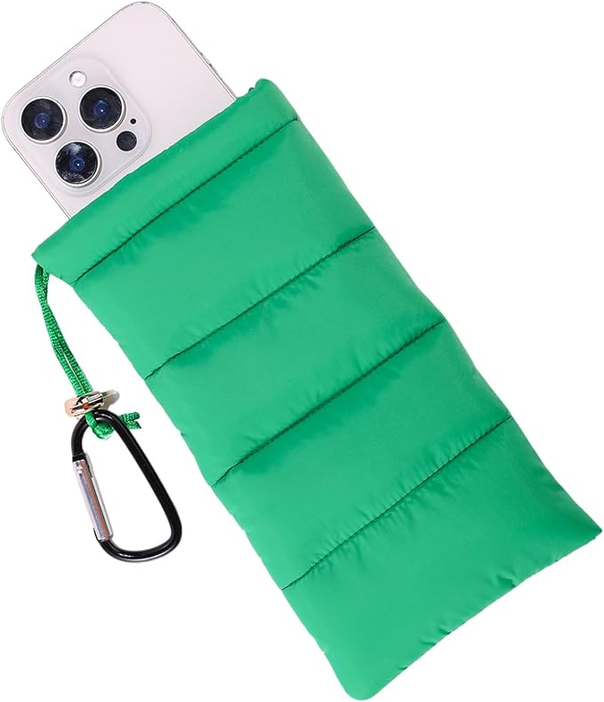 Lyreh Thermal Phone Pouch, Down Cotton Warm Phone Case Cover Bags Prevents Freezing & Overheating Protector Cellphone Pouch with Carabiner Ideal for Outdoor Camping Hiking Skiing (Green) by Unknown