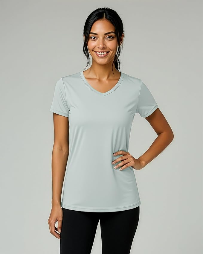 5 Pack Women's Dry Fit V Neck Workout Tops T Shirts Athletic Gym Yoga Tees | Available In Plus Size, Cooling Moisture-Wicking, Short Sleeve, Quick-Dry, Fitness, Stretch, Exercise, Running, Hiking - Image 2