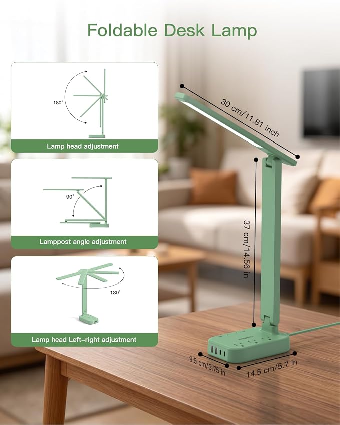 LED Desk Lamp Power Strip with 4 USB 3 Outlets, Dorm Room Essentials, Green | One Beat 4 Modes 5 Level Brightness Touch Lamp, Small Desk Lamp for Home Office College Dorm Essentials, Study Reading Light - Image 4