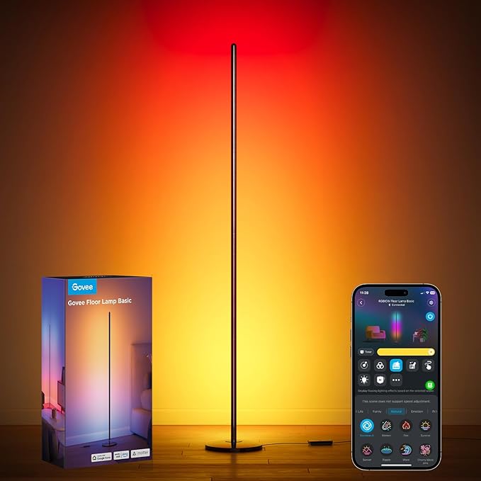 Govee RGBIC Floor Lamp Basic, 1000lm LED Corner Lamp, Black | Compatible with Alexa and Matter, Modern Floor Lamp with Music Sync and 16 Million DIY Colors, Standing Lamp for Bedroom by Unknown