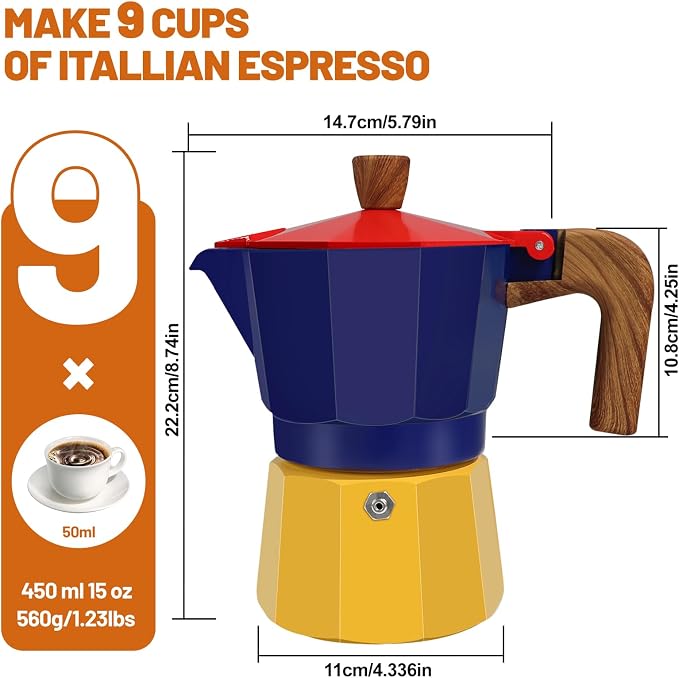 9 Cup Aluminum Espresso Stovetop Moka Pot Express Coffee Maker Percolator Italian Classic Mocha Coffee Machine for Italian and Cuban Cafe Brewing for Home & Camping 450ml 15oz - Image 2