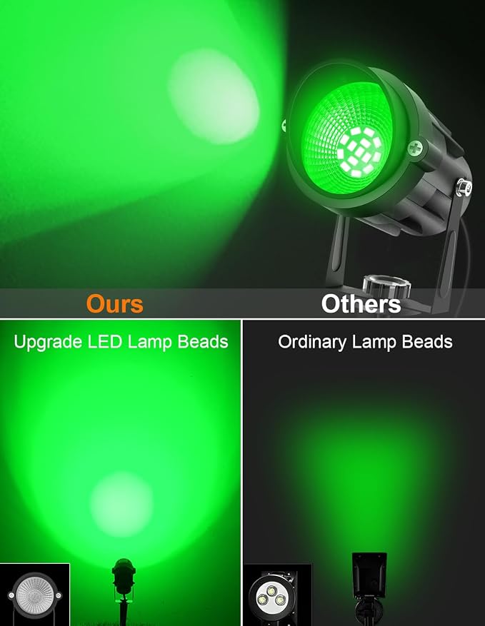 Green LED Spot Lights Outdoor, 14 LED Landscape Lighting with US Plug, IP65 Waterproof Spotlights for Tree Yard Garden Pathway Flag St. Patrick's Day Halloween Christmas Decor 2 Pack - Image 4