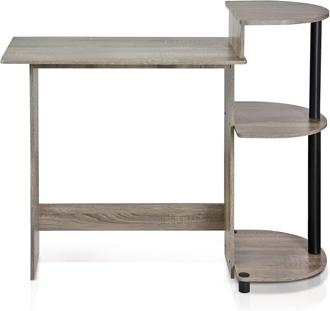 Furinno Compact 29-Inch Grey Computer Desk, Gaming Desk with Shelves, Office Desk with Book Shelf, for Home Office, Study Room, Dorm, Bedroom, Grey Oak - Image 6