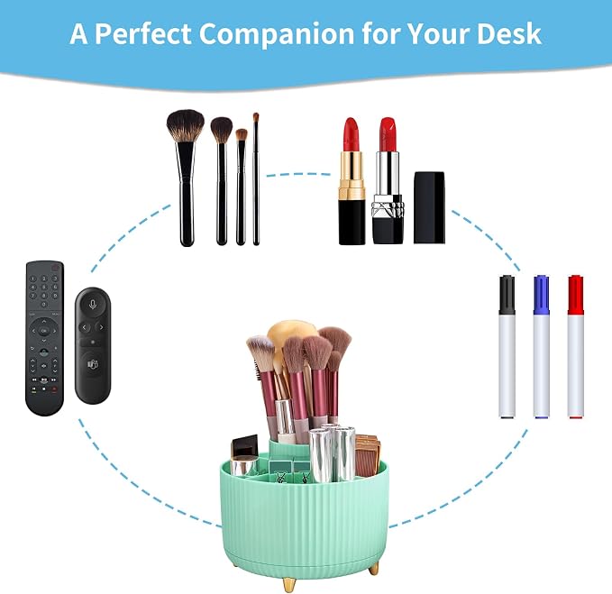Marbrasse Desk Organizer, 360-Degree Rotating Pen Holder, Desk Organizers and Accessories with 5 Compartments Pencil Holder, Art Supply Storage Box Caddy for Office, Home (Mint Green) - Image 6