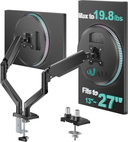 WALI Dual Monitor Mount for 13-27 inch Screens, Dual Monitor Arms for 2 Monitors Holds 19.8 lbs, Adjustable Dual Monitor Stand for Desk, VESA Mount 75x75/100x100mm (GSMP002), Black by WALI