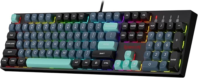 Redragon K582 SE Wired RGB Mechanical Gaming Keyboard, 104-Key, PBT Keycaps | 16.8M Color Immersive eSports Lighting Vibe, Quiet Keystrokes w/ Sound-Absorbing Foam, N-Key Rollover, Customize Software by REDRAGON