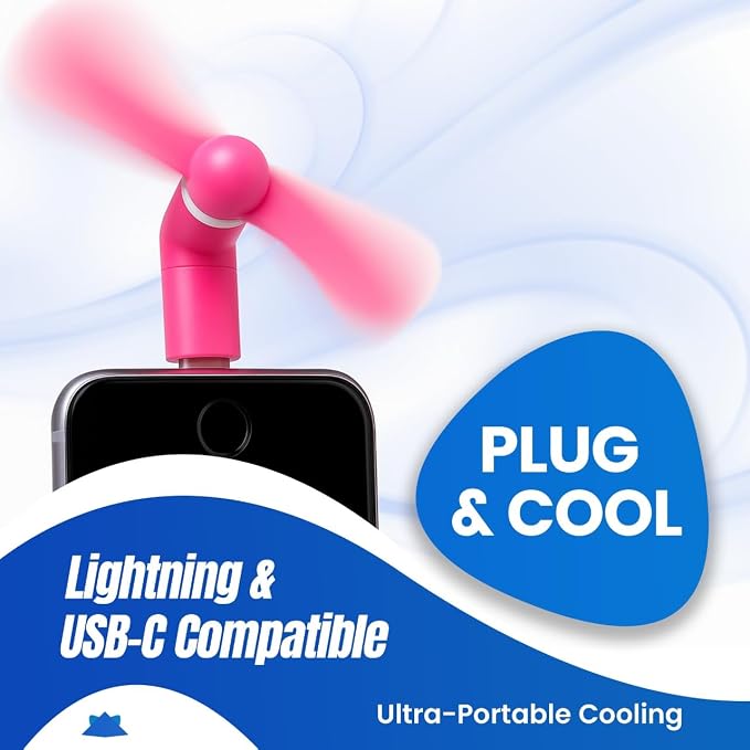 Mini Cell Phone Fan for Hot Flashes, Colorful & Powerful Fans Compatible with iPhone, iPad, Android Smartphones & Tablets, USB C Mobile Accessories, 3 iOS + 3 Type C + 2 Silicone Suction Cup Mount - Image 5