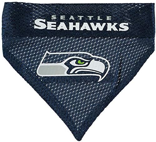 NFL DOG BANDANA - SEATTLE SEAHAWKS REVERSIBLE PET BANDANA. 2 Sided Sports Bandana with a PREMIUM Embroidery TEAM LOGO, Small/Medium. - 2 Sizes & 32 NFL Teams available - Image 2