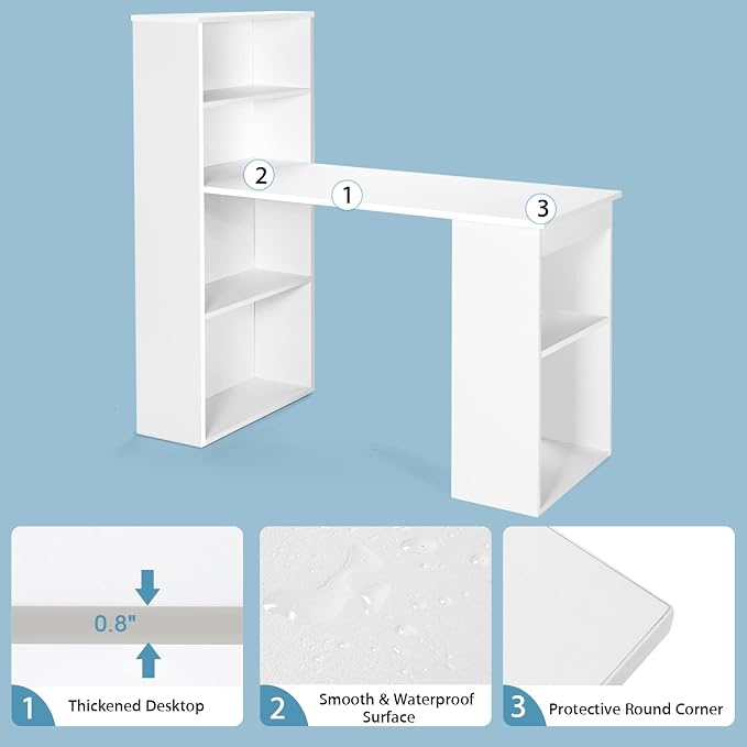 Tangkula White Computer Desk with Bookshelf, Writing Study Desk with Storage Shelves & CPU Stand, Modern Compact Computer Workstation for Home & Office, Space-Saving Design | Modern Compact Workstation w/Bookshelf Storage & CPU Stand, Space-Saving Desi... - Image 7