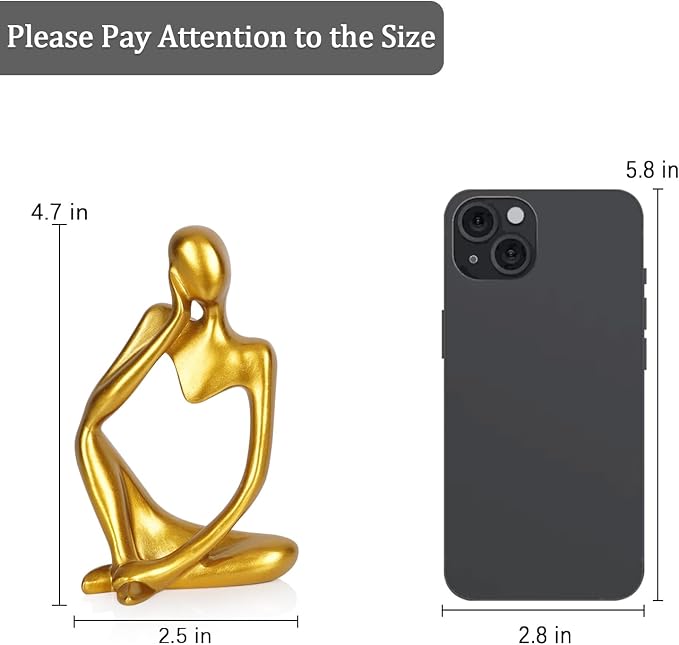 Sandstone Resin Thinker Style Abstract Sculpture Statue Collectible Figurines Home Office Bookshelf Desktop Decor (Small Gold, Left) - Image 2