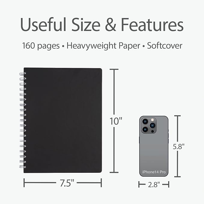 Oxford Meeting Notebook, Undated, Customizable Work Notes, Spiral Bound, Black Cover, Heavyweight 32 lb. White Paper, 7.5" x 10", 160 Pages (63830) - Image 2