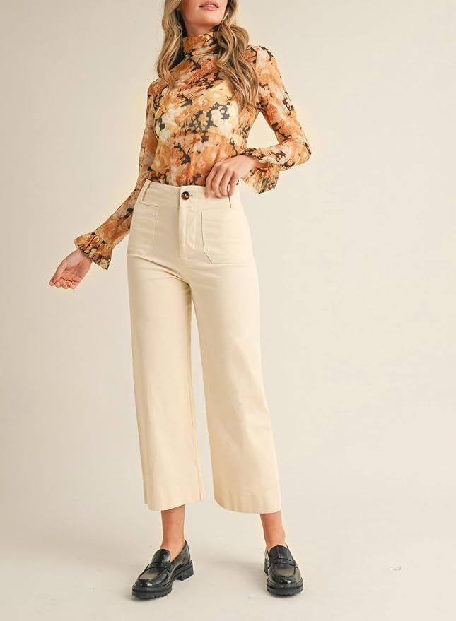 miduo Womens High Waisted Cropped Wide Leg Stretchy Straight Pants Trousers with Pockets - Image 2