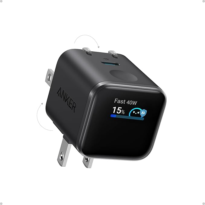 Anker Nano Smart Display Charger, 45W Max Fast Charger USB C for iPhone 17 | 180° Foldable Plug,Smart Recognition, Care Mode GaN USB C Charger Block for iPhone 17/16 (Non-Battery,1 USB-C Port,No Cable) by Unknown