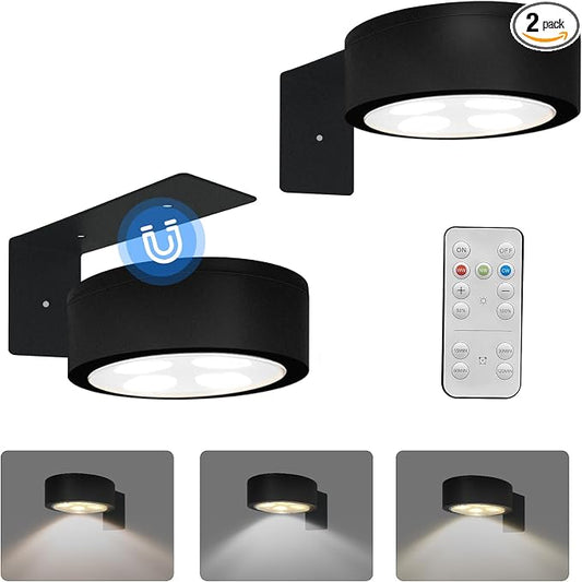 2-Pack Picture Light for Paintings Battery Operated Art Light with Remotes,3 Lighting Display Light,Magnetic Dimmable and Timer Wall Light for Picture Artworking Frame Portrait,LED Puck Lights-Black by Xuolder