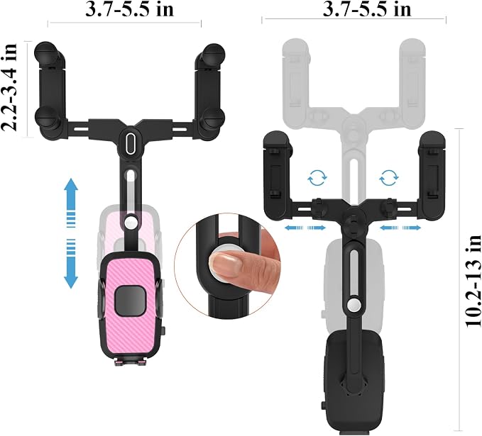 Phone Mount for Car, Rear View Mirror Phone Holder, Rotatable and Retractable Car Phone Holder Mount Rearview Mirror Phone Holder for Car Compatible with iPhone Samsung Cell Phones (Pink) - Image 7