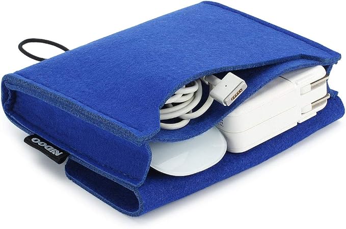 NIDOO Portable Felt Storage Bag, Electronics Accessories Protective Case Pouch for MacBook Power Adapter, Mouse, Cellphone, Cables, SSD, HDD, Power Bank, Portable External Hard Drive, Blue by NIDOO