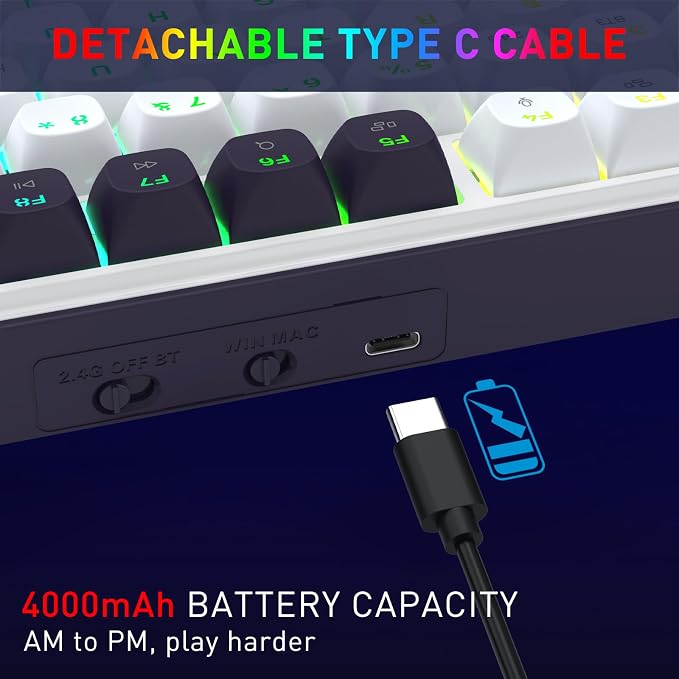 Redragon K744 PRO 99 Keys Wireless Gasket RGB Gaming Keyboard, 3-Mode Mechanical Keyboard w/Hot-Swap Socket, Round PBT Keycaps & 5-Layer Noise Dampening, Custom Linear Switch - Image 5