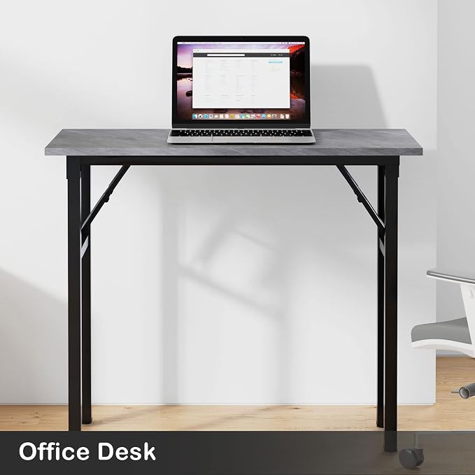 Need Small Computer Desk 31.5 Inch Folding Home Office Table Slate Ash | Black Frame Writing Gaming Work Table/Sturdy Foldable Study Table for Small Space/Dormitory, No Assembly Required - Image 4