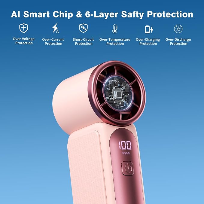 Portable Handheld Mini Fan, Mini Portable Fan with 6 Speeds, 16920 RPM Turbo High Speed Airflow, USB Rechargeable Small Personal Fan with LED Display, Pocket Hand Fan for Travel Makeup Outdoor Office - Image 4