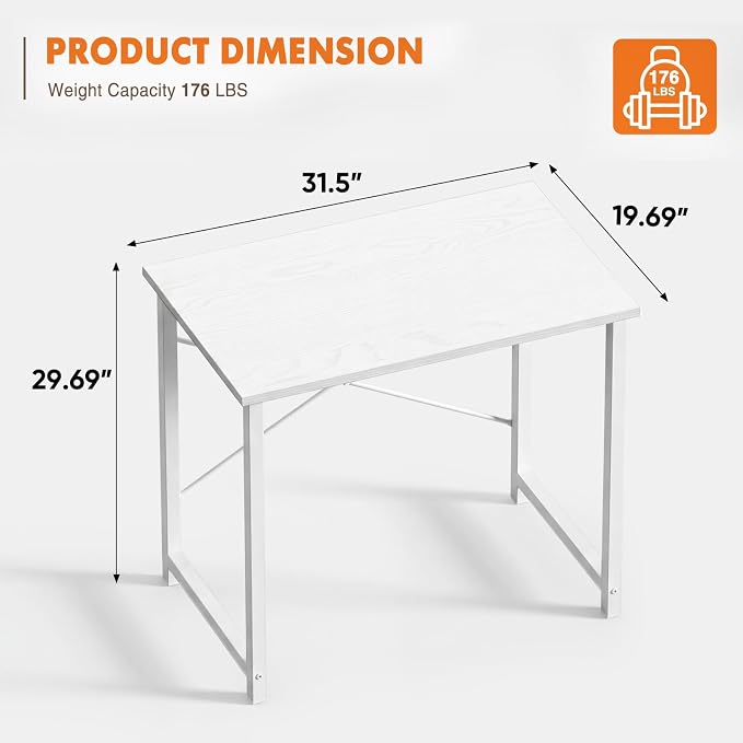 Sweetcrispy 32-Inch Small Computer Desk for Bedroom, White, 2 Pack | Gaming Writing Work and Study Desk for Home Office, Sturdy Metal Frame and Compact Modern Design with X-Shaped. - Image 3