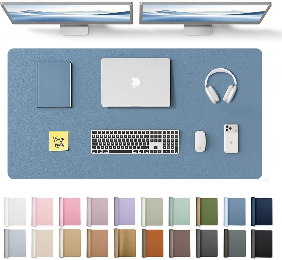 YSAGi Leather Desk Protector, Office Mat, Large Mouse Mat, Non-Slip PU Leather Blotter, Laptop Desk Pad, Waterproof Writing Pad for Office and Home (Blue, 47.2" x 23.6") by YSAGi