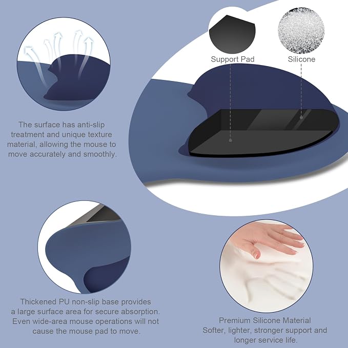 MOSISO Wrist Rest Support for Mouse Pad&Keyboard Set, Navy Blue | Circle Curved Ergonomic Mousepad Non-Slip Base Home/Office Pain Relief&Easy Typing Pad with Soft Cloth&Silicone Lining - Image 2