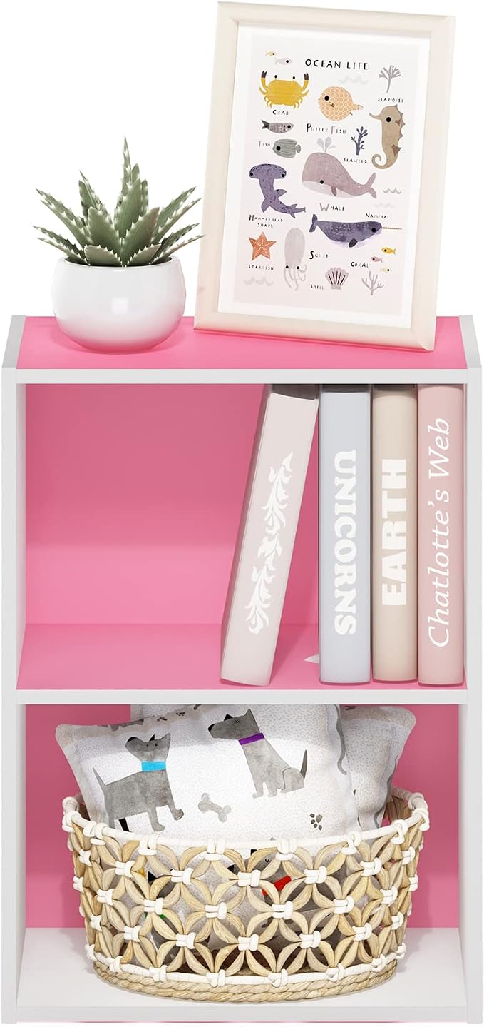 Furinno Luder Bookcase / Book / Storage, 2-Tier, Pink/White - Image 4