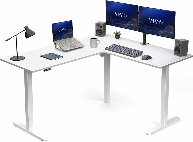 VIVO White 63 x 55 in Corner Standing Desk, DESK-E3CTW | Electric, Reversible L-Shaped Table, Sit Stand, Height Adjustable, Memory Controller, Office Furniture Sets, White Frame by Unknown