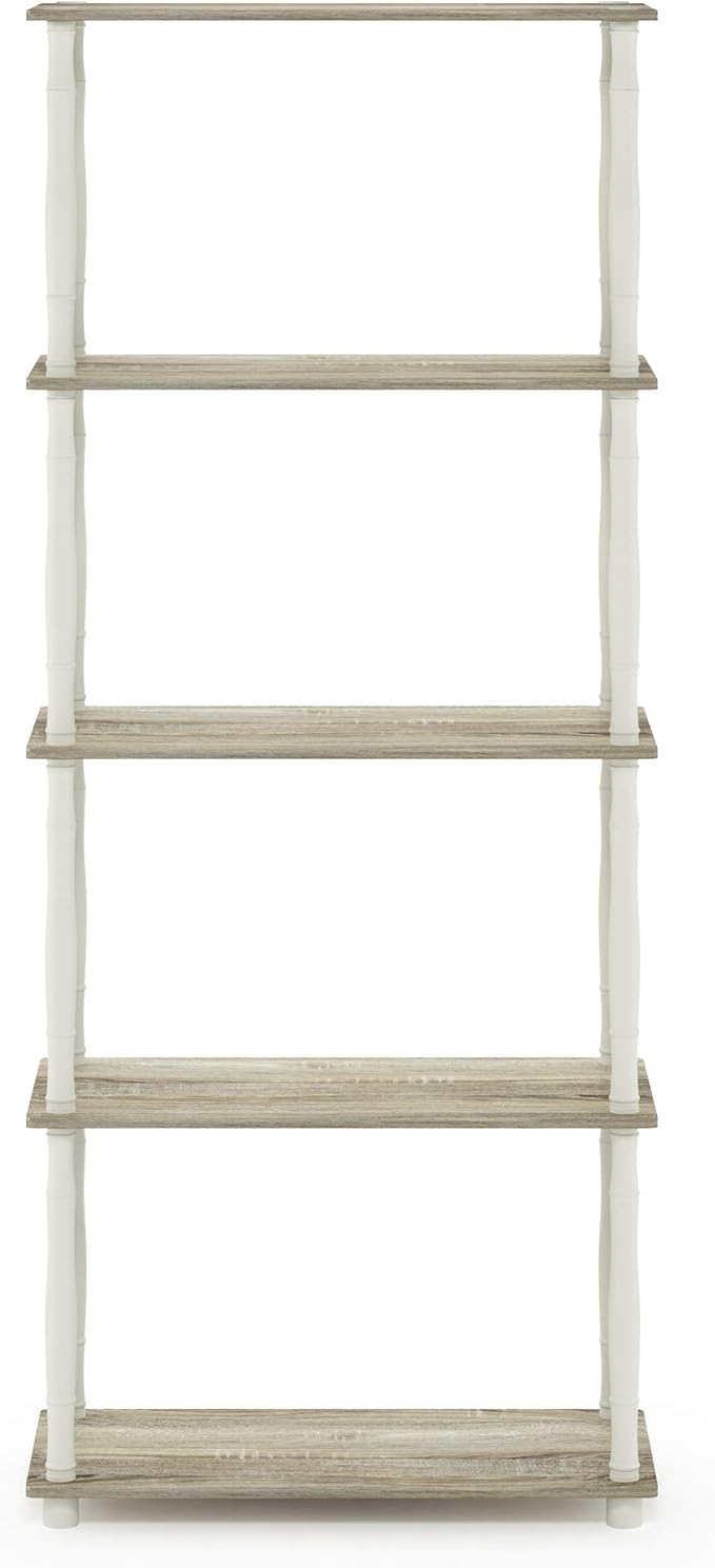Furinno Turn-N-Tube 5-Tier Multipurpose Shelf / Display Rack / Storage Shelf / Bookshelf, Classic Tubes, Sonoma Oak/White - Image 4