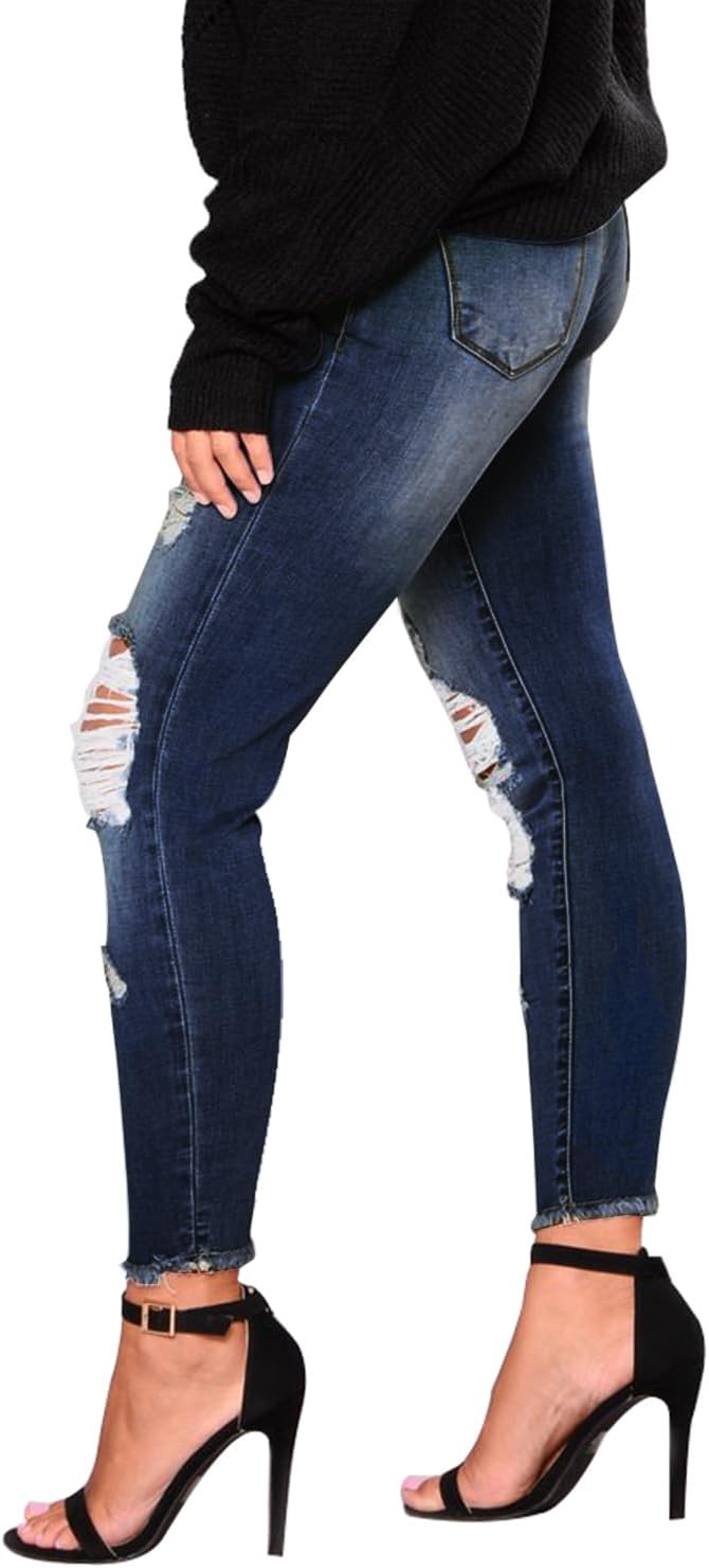KUNMI Women's Skinny Ripped Trendy Jeans Distressed Stretchy Denim Pants - Image 2