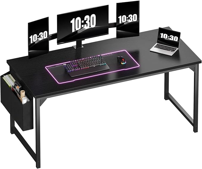 OLIXIS Computer Desk, 63 Inch Gaming Desks for Home Office Small Spaces | Writing Study Craft Work Table, Computer Workstation for Bedroom with Storage Bag, Black by OLIXIS
