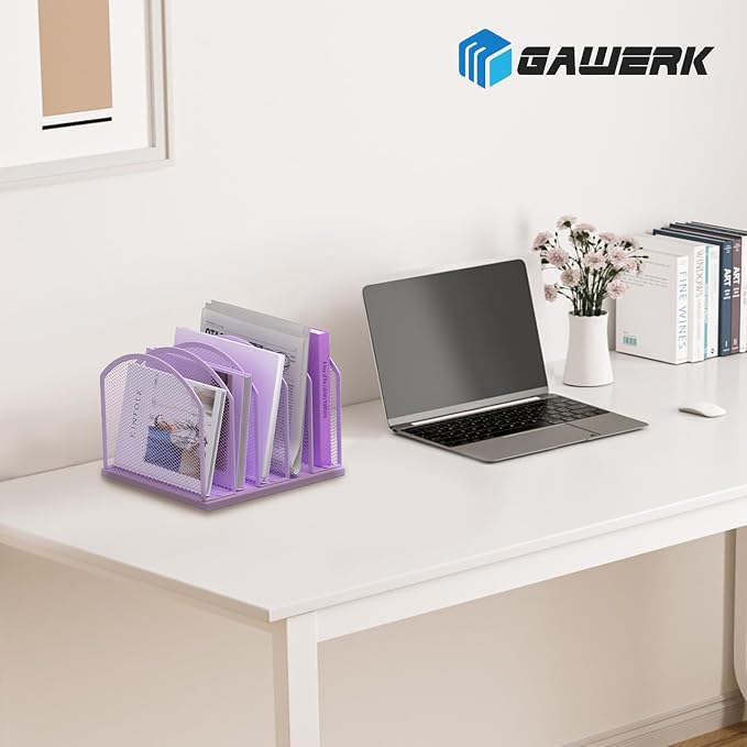 Gawerk 5-Section Vertical Desktop Organizer, 6-Section Mesh File Folder Stand Sorter for Office Home Classroom Organization - Image 7