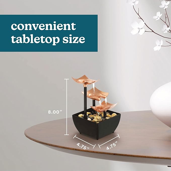Homedics Tabletop Water Fountain, 3 Tier Indoor Waterfall Fountain with Natural River Rocks, Quiet Pump for Relaxation, Zen Home & Office Desk Décor, AA Battery Powered - Image 7