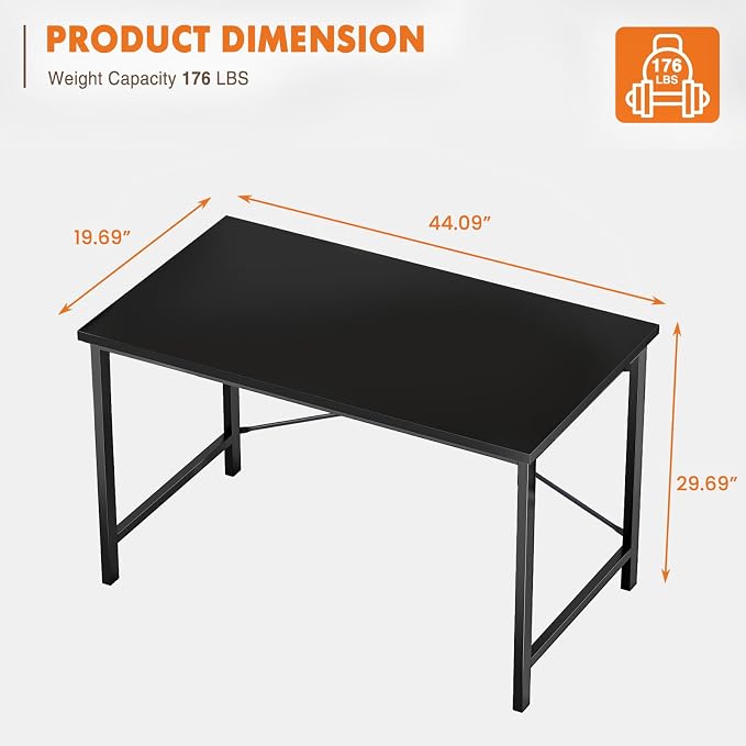 Sweetcrispy 44-Inch Small Computer Desk for Bedroom, Black | Gaming Writing Work and Study Desk for Home Office, Sturdy Metal Frame and Compact Modern Design with X-Shaped - Image 3