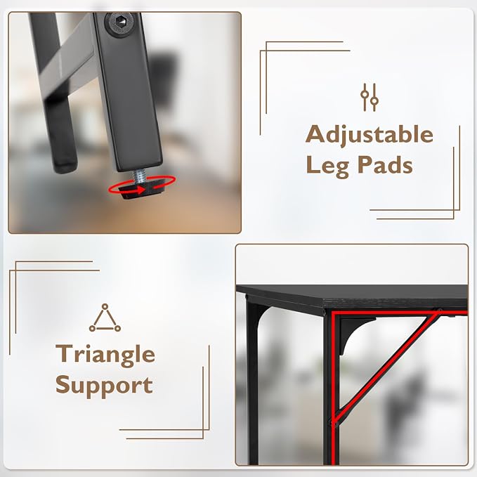 BestOffice | 32 Inch Computer Desk | Black | Sturdy Office Desk | Metal Frame, Adjustable Feet | Water-Resistant, Scratchproof Surface | Writing Table for Home Office or Study | Pack of 1 - Image 5