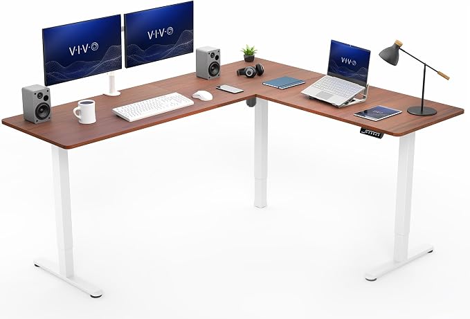 VIVO Dark Walnut 75 x 63 in Corner Standing Desk, DESK-E3CTWD-75 | Electric, Large Reversible L-Shaped Table, Sit Stand Height Adjustable, Memory Controller, Office Furniture Sets, Black Frame by Unknown