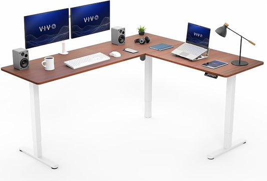 VIVO Dark Walnut 75 x 63 in Corner Standing Desk, DESK-E3CTWD-75 | Electric, Large Reversible L-Shaped Table, Sit Stand Height Adjustable, Memory Controller, Office Furniture Sets, Black Frame by Unknown