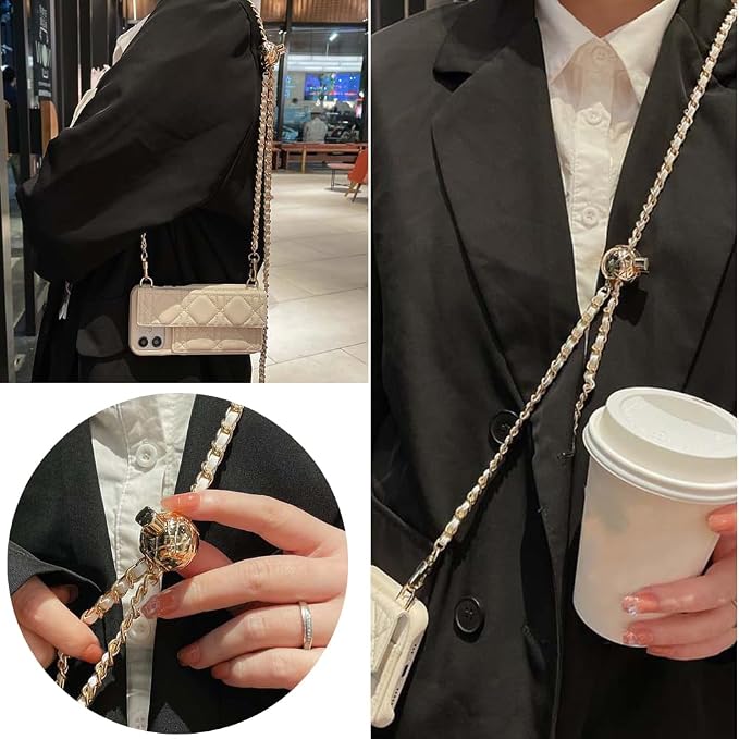 Phone Crossbody Chain Cell Phone Lanyard,Universal Leather+Metal Shouder Strap with Phone Tether Patches (H) - Image 6